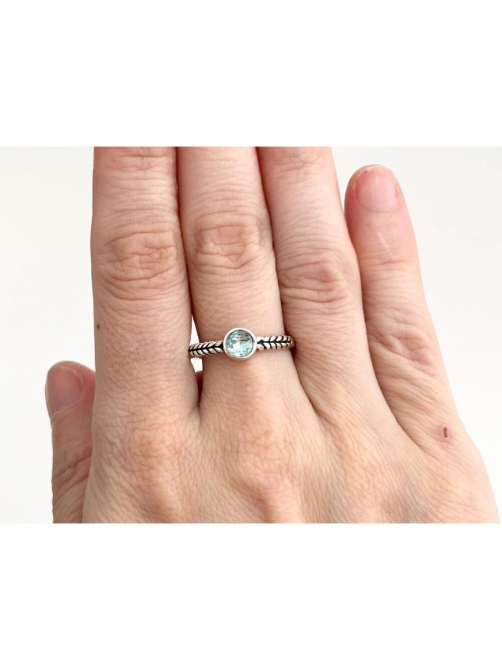 Aquamarine Gemstone Braided Solitaire Sterling Silver 925 Vintage Ring - sz 8.75 - Picture 13 of 14